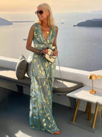 Women's Sequin Evening Dress – V-Neck Maxi Dress