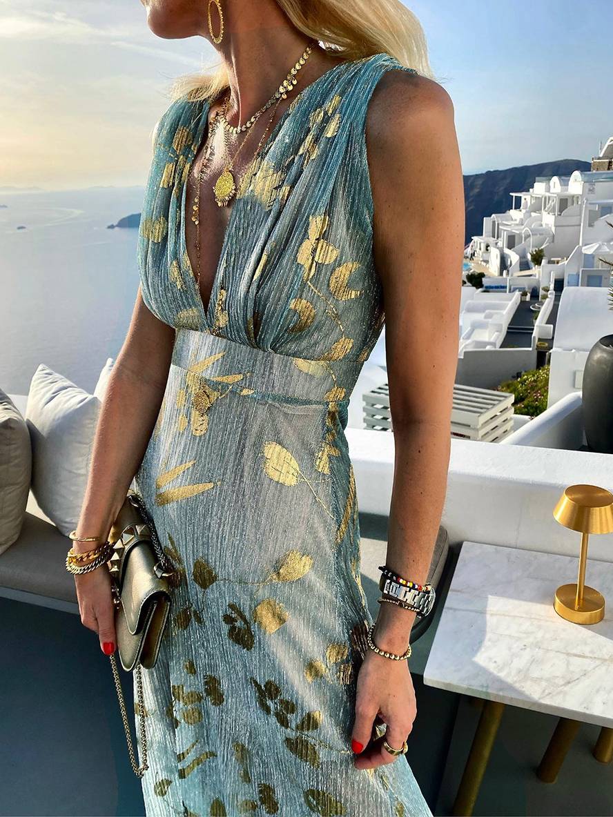 Women's Sequin Evening Dress – V-Neck Maxi Dress