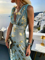 Women's Sequin Evening Dress – V-Neck Maxi Dress