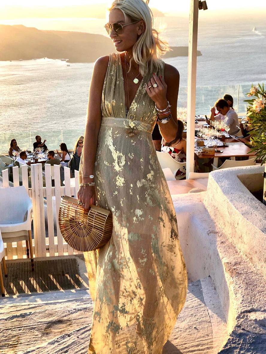 Women's Sequin Evening Dress – V-Neck Maxi Dress