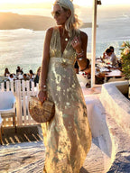 Women's Sequin Evening Dress – V-Neck Maxi Dress