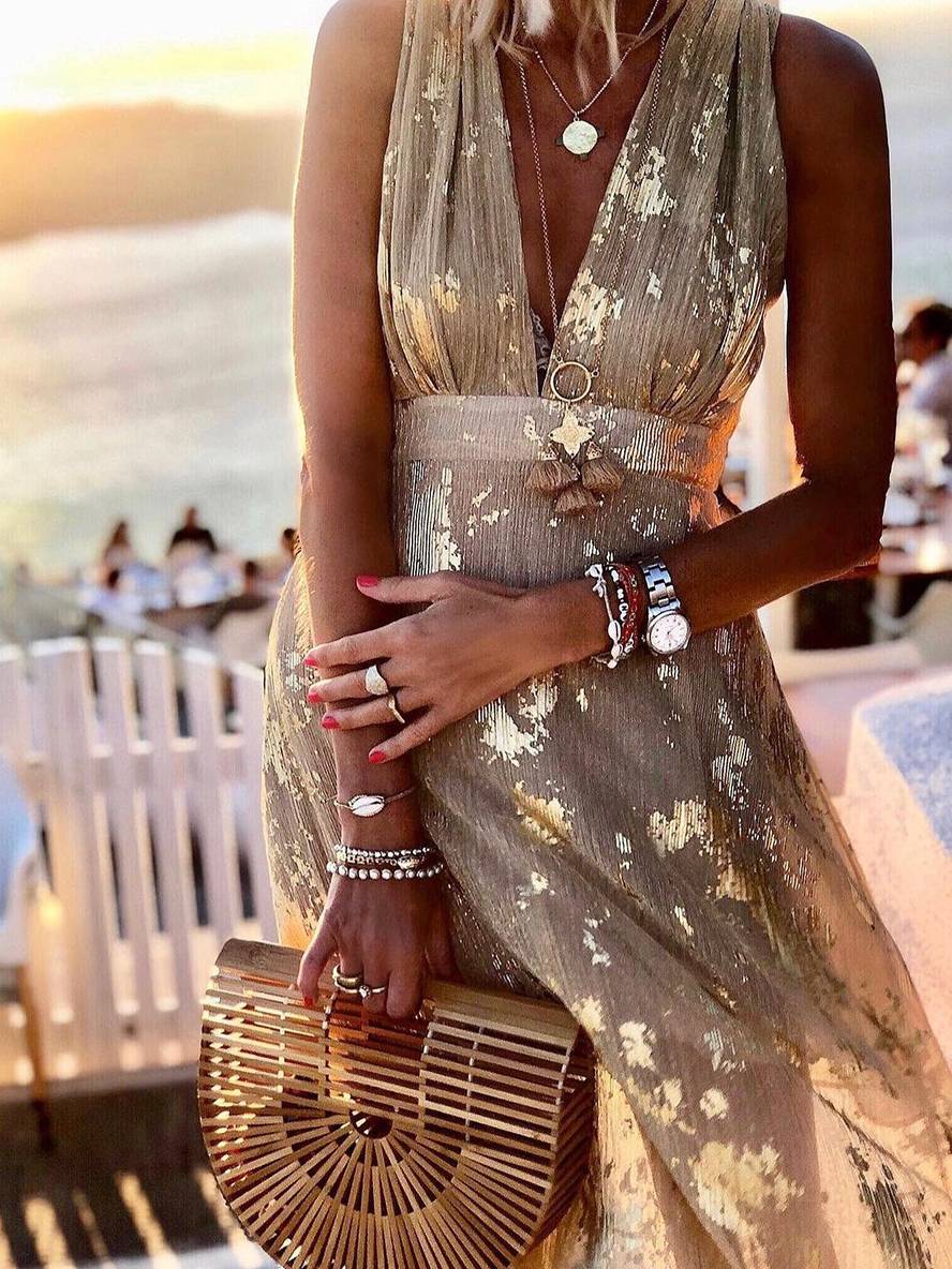 Women's Sequin Evening Dress – V-Neck Maxi Dress