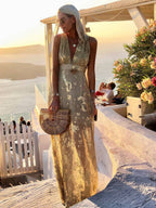 Women's Sequin Evening Dress – V-Neck Maxi Dress