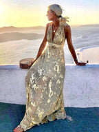 Women's Sequin Evening Dress – V-Neck Maxi Dress