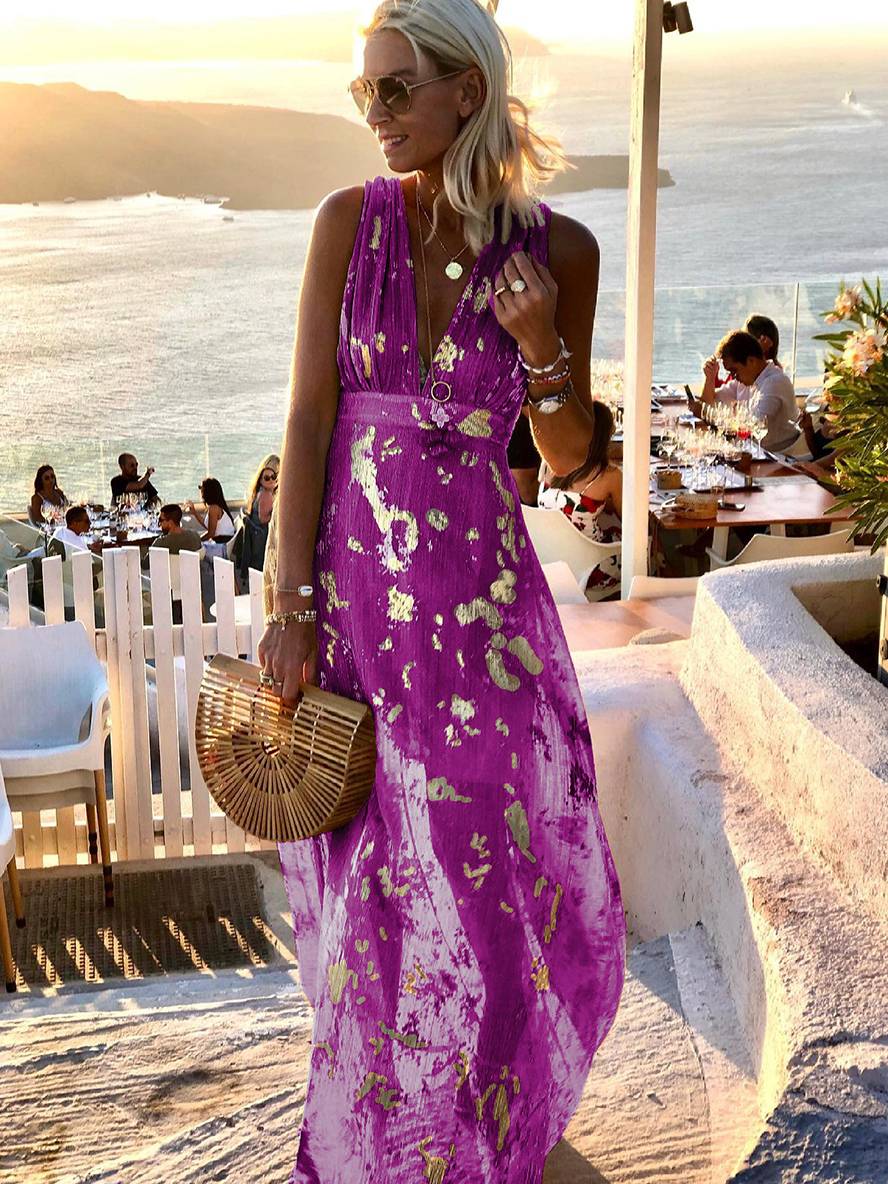 Women's Sequin Evening Dress – V-Neck Maxi Dress