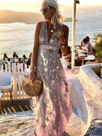 Women's Sequin Evening Dress – V-Neck Maxi Dress