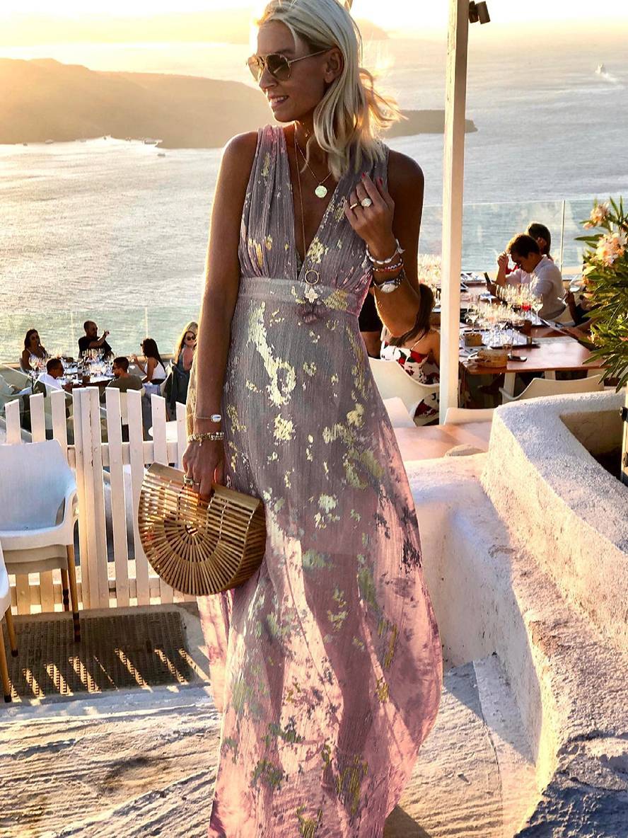 Women's Sequin Evening Dress – V-Neck Maxi Dress