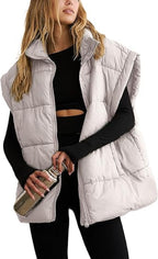 Women's Sleeveless Puffer Vest – Zip Front Pocket Quilted Gilet