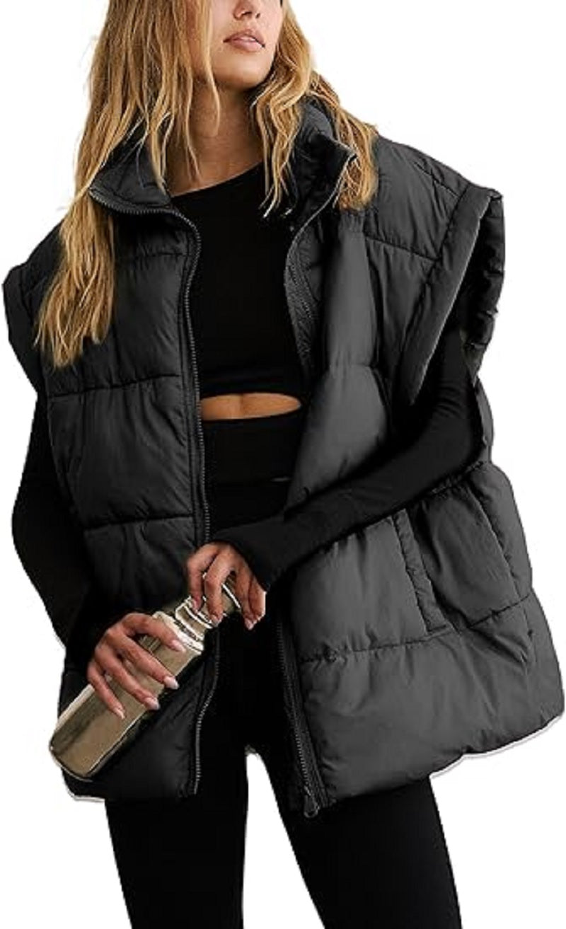 Women's Sleeveless Puffer Vest – Zip Front Pocket Quilted Gilet
