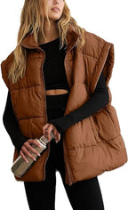 Women's Sleeveless Puffer Vest – Zip Front Pocket Quilted Gilet