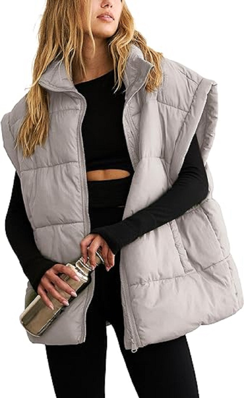 Women's Sleeveless Puffer Vest – Zip Front Pocket Quilted Gilet
