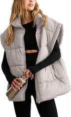 Women's Sleeveless Puffer Vest – Zip Front Pocket Quilted Gilet