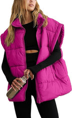 Women's Sleeveless Puffer Vest – Zip Front Pocket Quilted Gilet