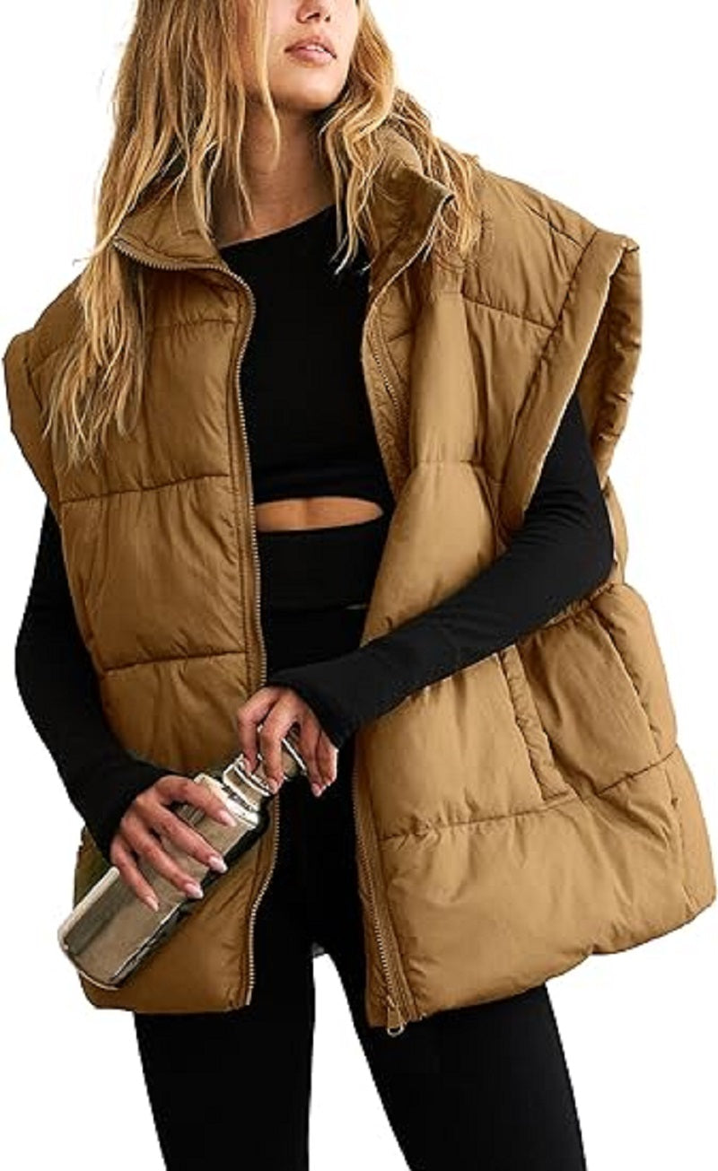 Women's Sleeveless Puffer Vest – Zip Front Pocket Quilted Gilet