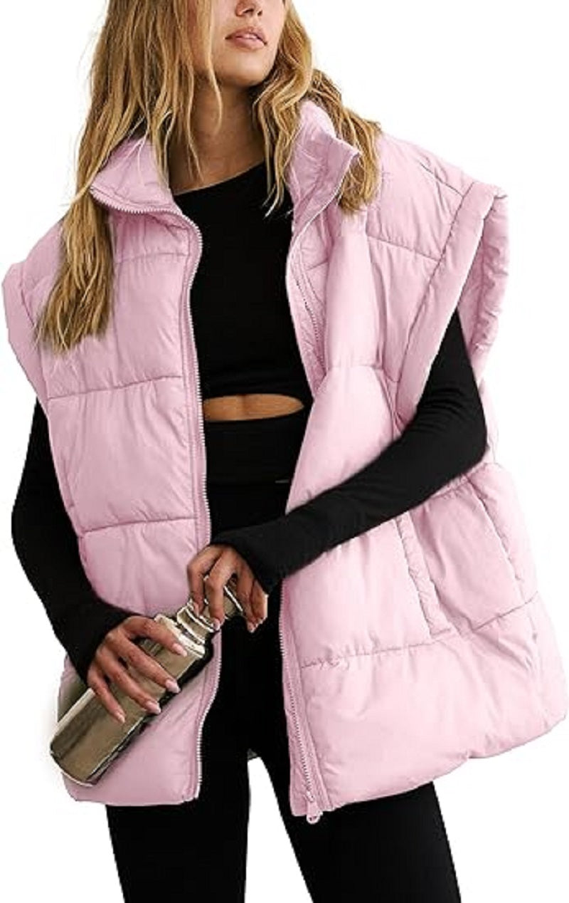 Women's Sleeveless Puffer Vest – Zip Front Pocket Quilted Gilet