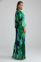 Women's Pleated Maxi Dress – V-Neck Occasion Dress