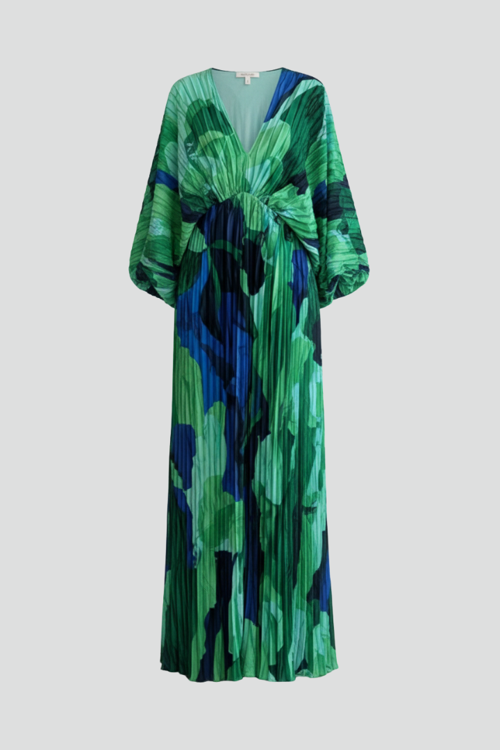 Women's Pleated Maxi Dress – V-Neck Occasion Dress