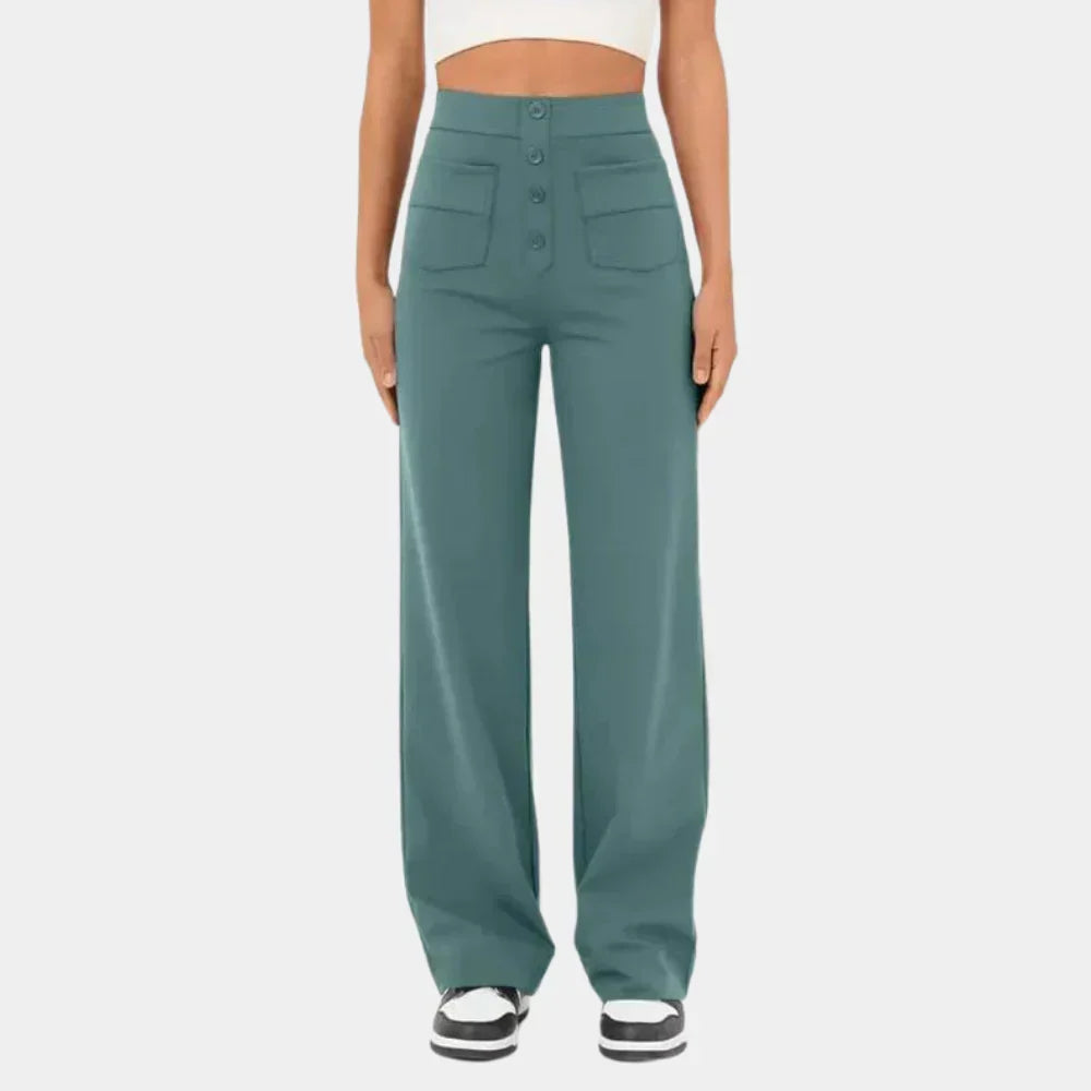 Women's Stretch Straight Leg Pants – High Waist Pocket Tailored Trousers