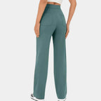 Women's Stretch Straight Leg Pants – High Waist Pocket Tailored Trousers