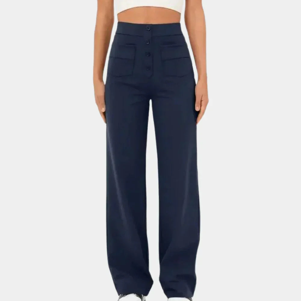Women's Stretch Straight Leg Pants – High Waist Pocket Tailored Trousers