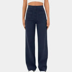 Women's Stretch Straight Leg Pants – High Waist Pocket Tailored Trousers
