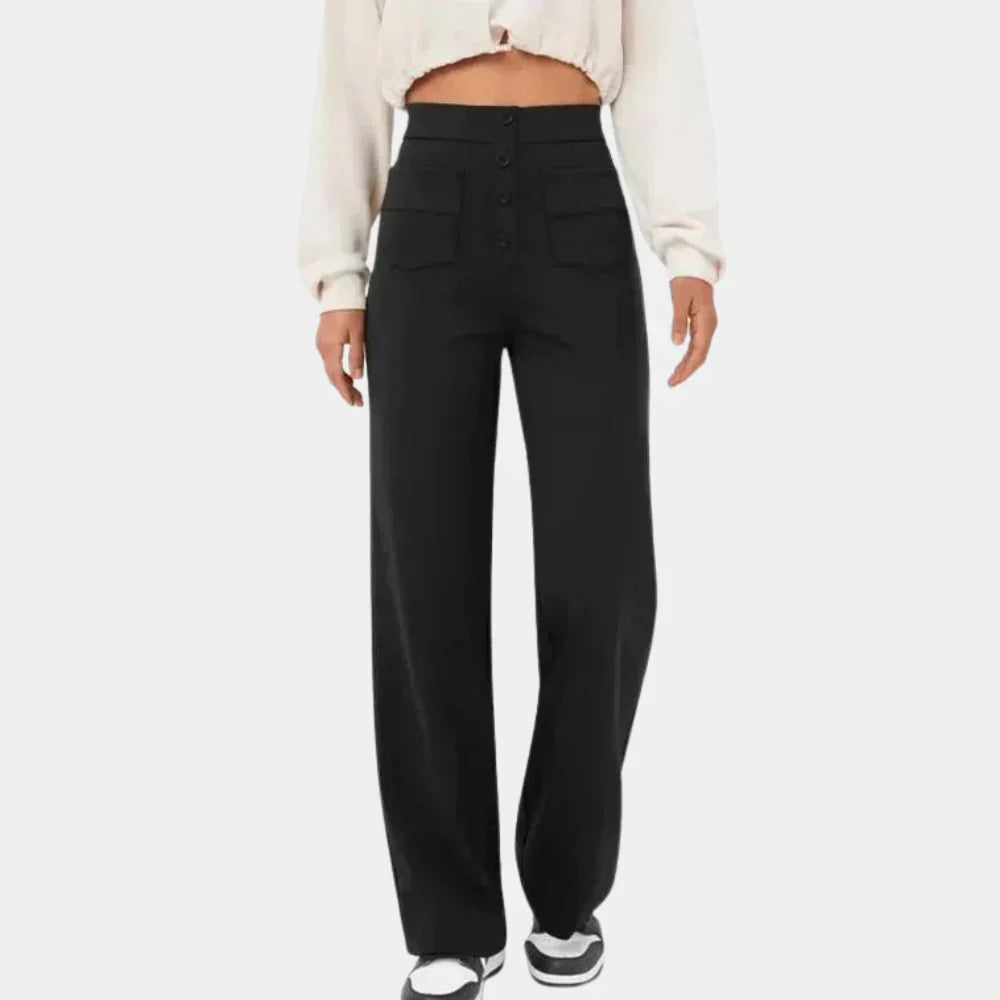 Women's Stretch Straight Leg Pants – High Waist Pocket Tailored Trousers