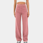 Women's Stretch Straight Leg Pants – High Waist Pocket Tailored Trousers