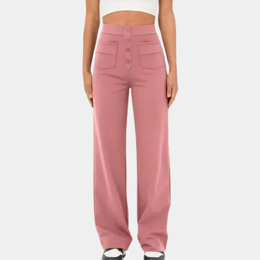 Women's Stretch Straight Leg Pants – High Waist Pocket Tailored Trousers