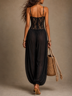 Women's Lace Halter Jumpsuit – Lace Bodice Wide Leg Formal Jumpsuit