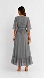 Women's V-Neck Wrap Dress – Tie Waist Flowy Occasion Dress
