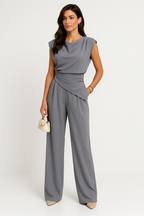 Women's Draped Two-Piece Set – High Waist Wide Leg Pants Set