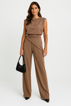 Women's Draped Two-Piece Set – High Waist Wide Leg Pants Set