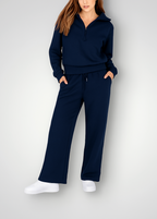 Women's Zip-Up Lounge Set – High Waist Wide Leg Pants Set