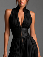 Women's Halter Wide Leg Jumpsuit – Defined Waist Wedding Guest Jumpsuit