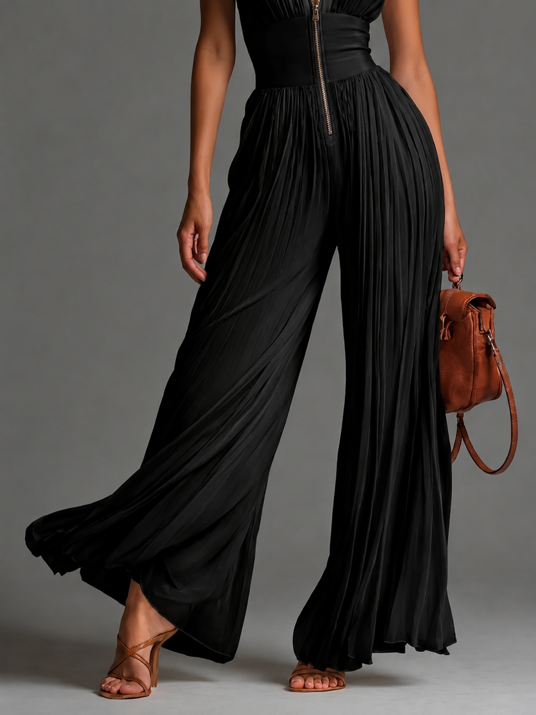 Women's Halter Wide Leg Jumpsuit – Defined Waist Wedding Guest Jumpsuit