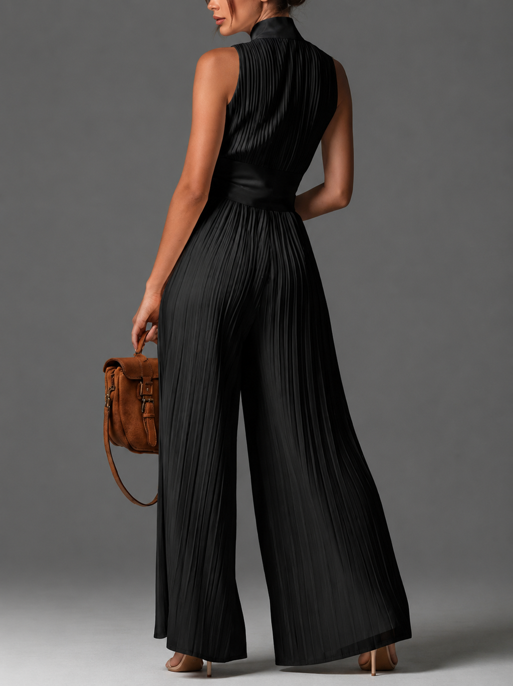 Women's Halter Wide Leg Jumpsuit – Defined Waist Wedding Guest Jumpsuit