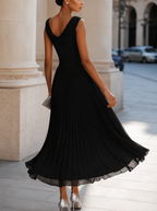 Women's Wedding Guest Pleated Midi Dress – Flowy Formal Occasion Dress