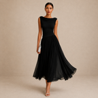 Women's Wedding Guest Pleated Midi Dress – Flowy Formal Occasion Dress