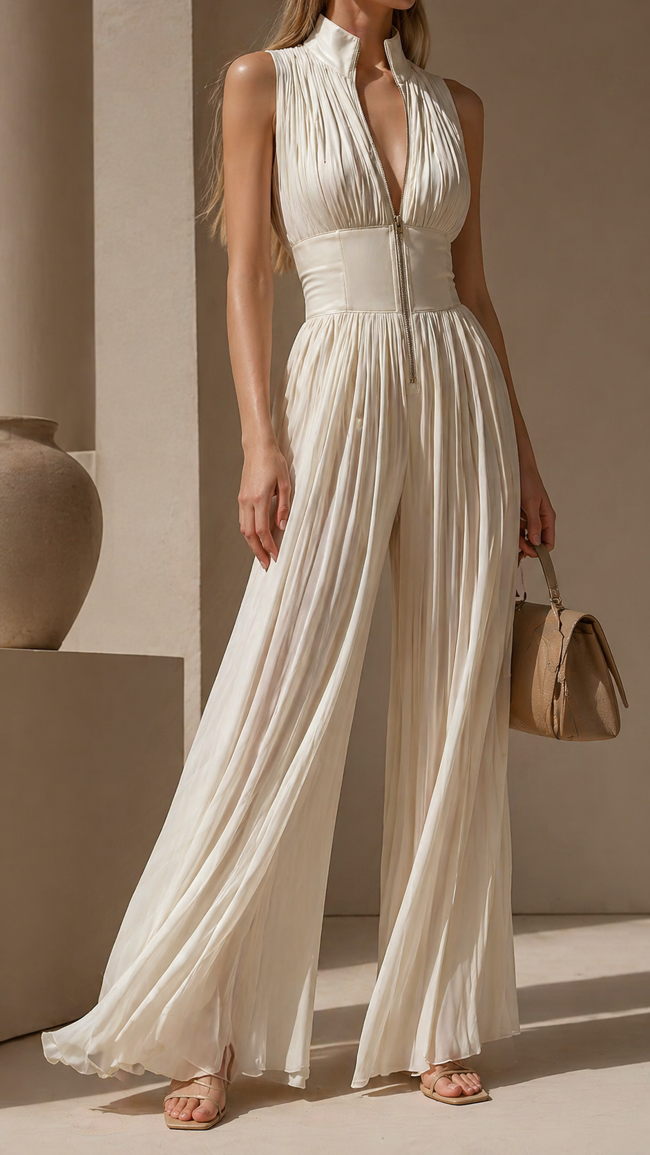 Women's Pleated Formal Jumpsuit – Tailored Evening Occasion Jumpsuit