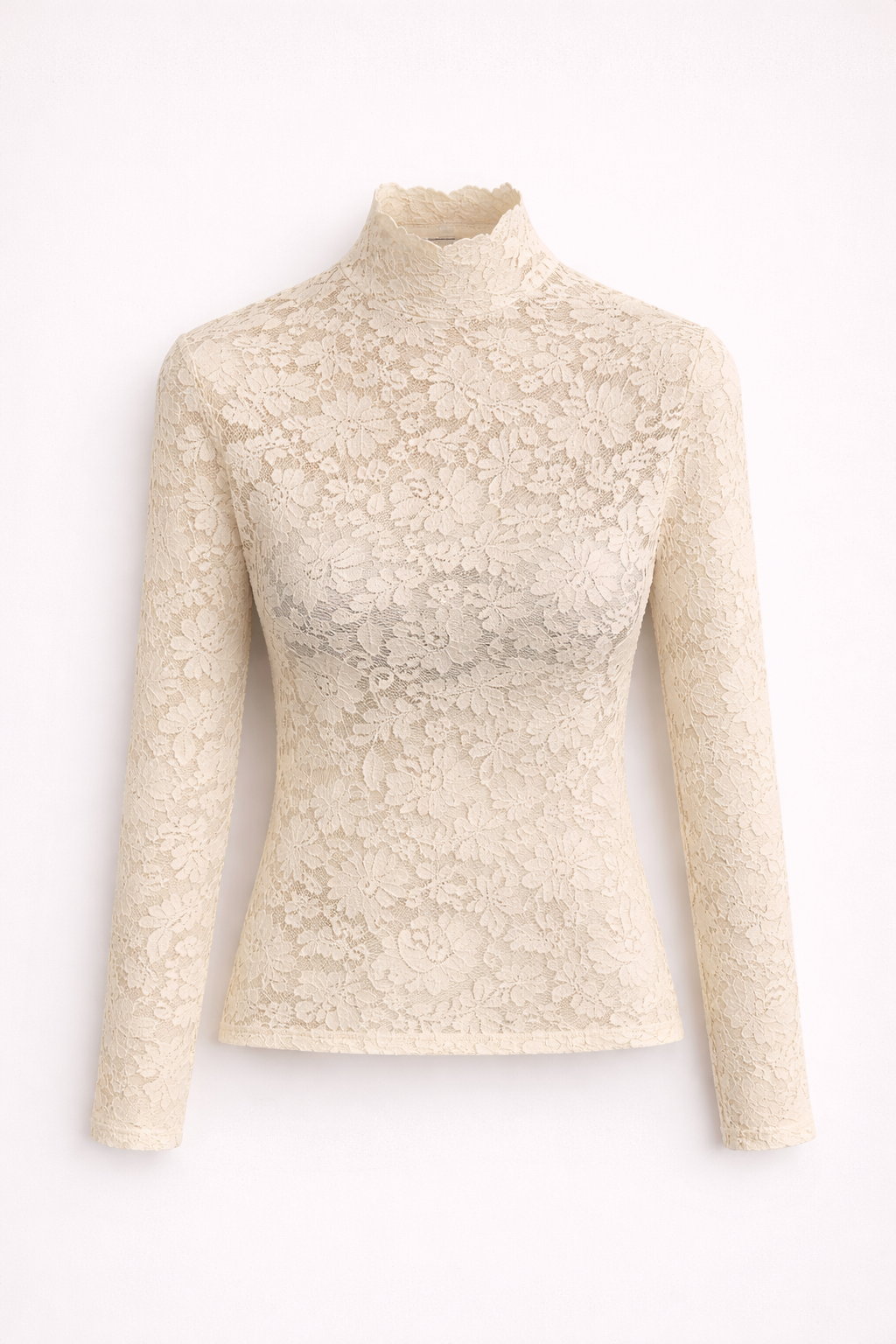 Women's High Neck Lace Blouse – Long Sleeve Fitted Evening Blouse