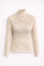 Women's High Neck Lace Blouse – Long Sleeve Fitted Evening Blouse