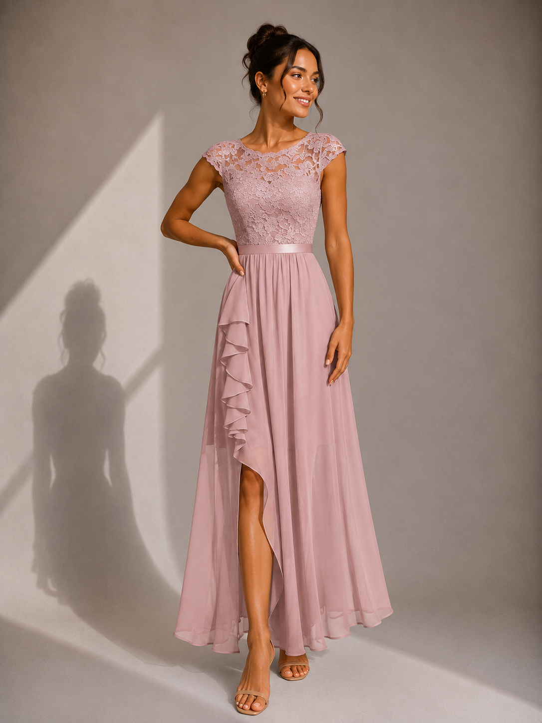 Women's Lace Detail Wedding Guest Maxi Dress – Flowy A-Line Formal Dress