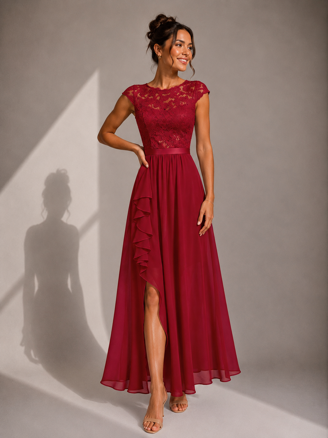 Women's Lace Detail Wedding Guest Maxi Dress – Flowy A-Line Formal Dress