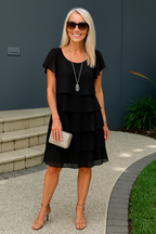 Women's Layered Midi Dress – Short Sleeve Dress