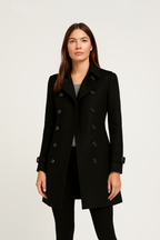 Women's Tailored Mid-Length Coat – Double-Breasted Button Overcoat