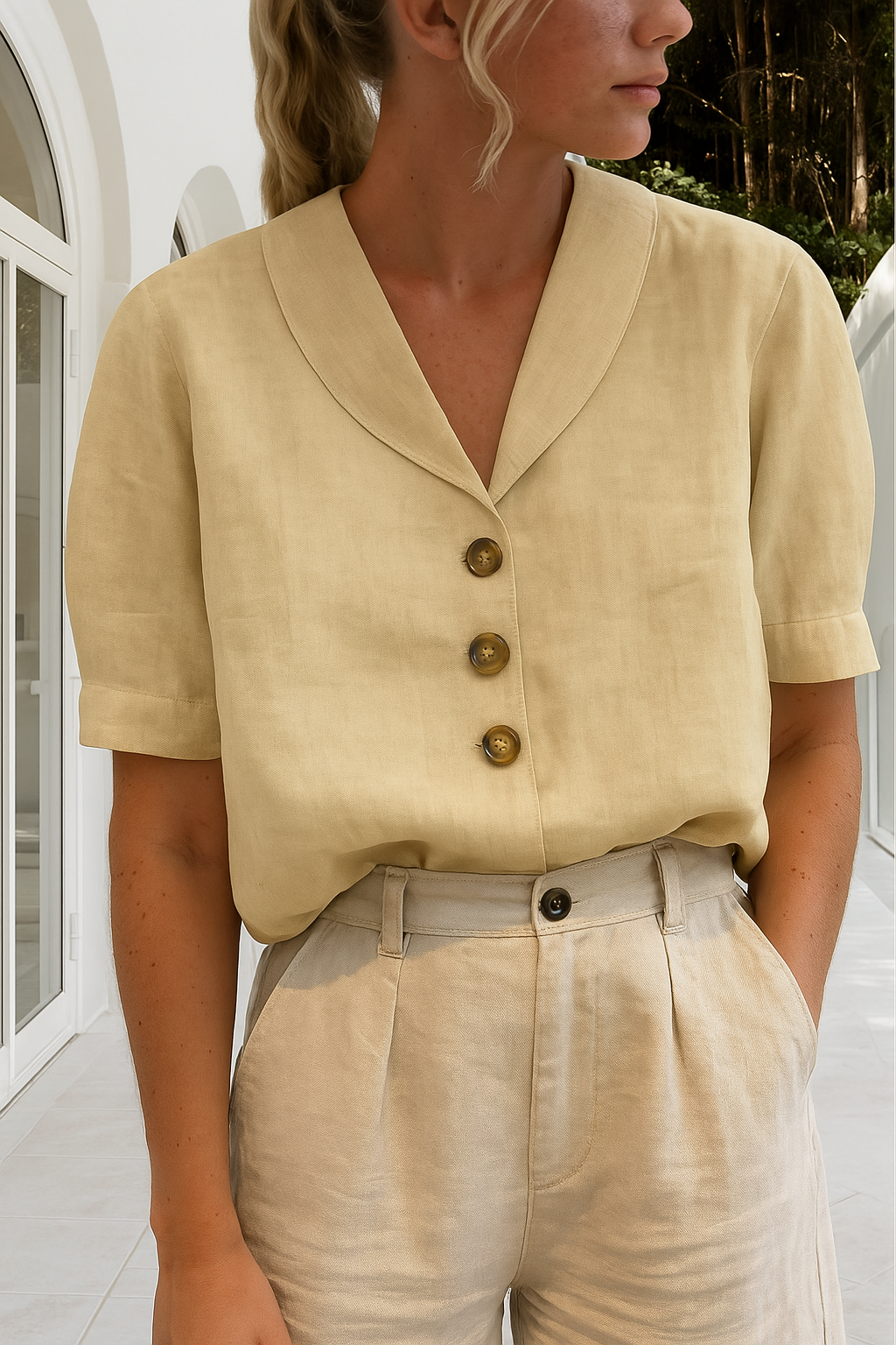Women's Wrap Neck Blouse – Elegant Summer Blouse
