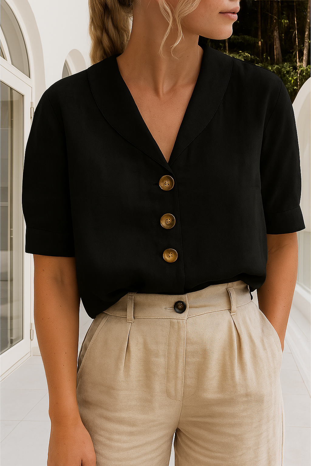 Women's Wrap Neck Blouse – Elegant Summer Blouse