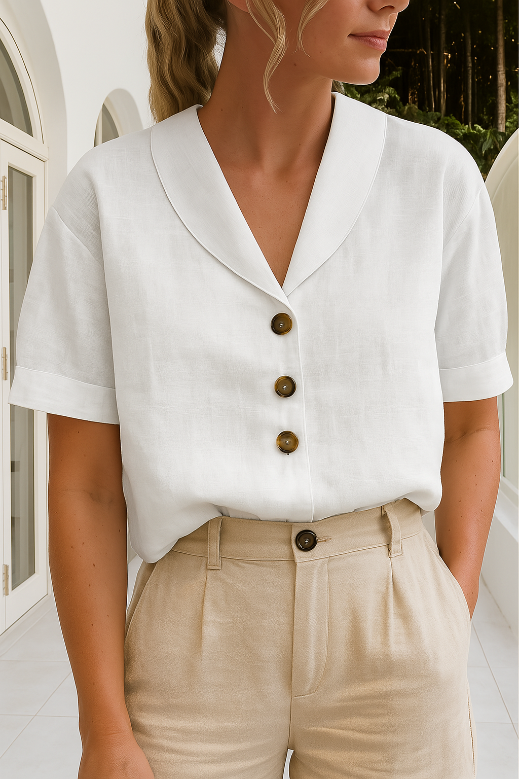 Women's Wrap Neck Blouse – Elegant Summer Blouse