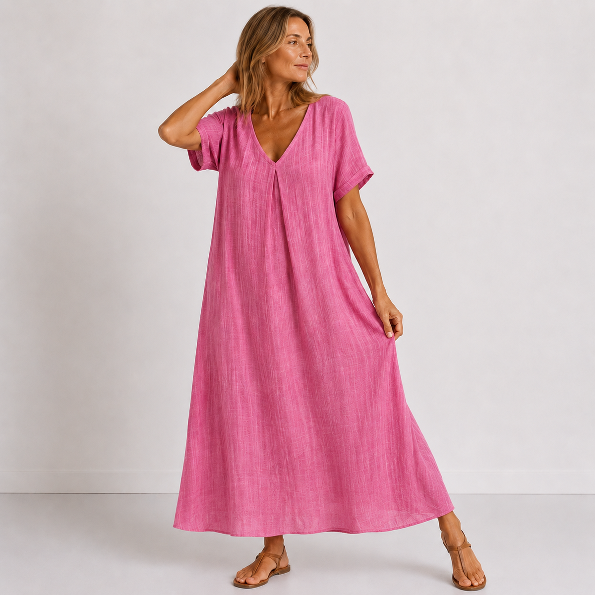Women's Relaxed V-Neck Dress – Flowy Everyday Summer Dress