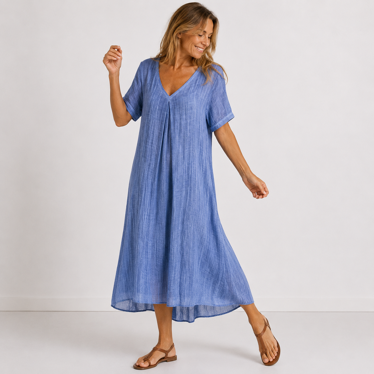 Women's Relaxed V-Neck Dress – Flowy Everyday Summer Dress